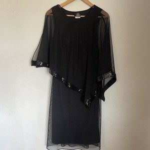Black Party Midi Sleeveless Dress Women's Size 36 Mex Or 12 US Standard Sequins